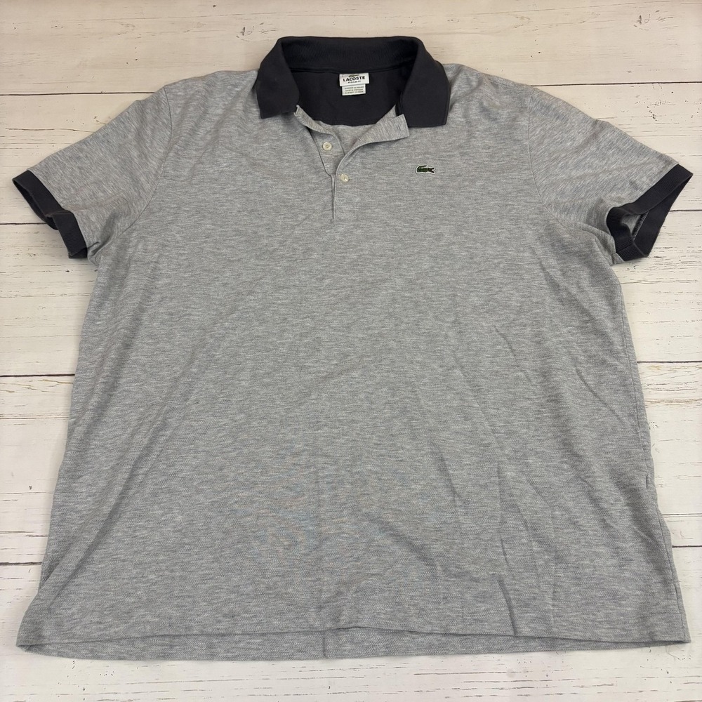 Lacoste Polo Shirt Mens 2XL Gray Contrast Collar Croc Logo Short Sleeve